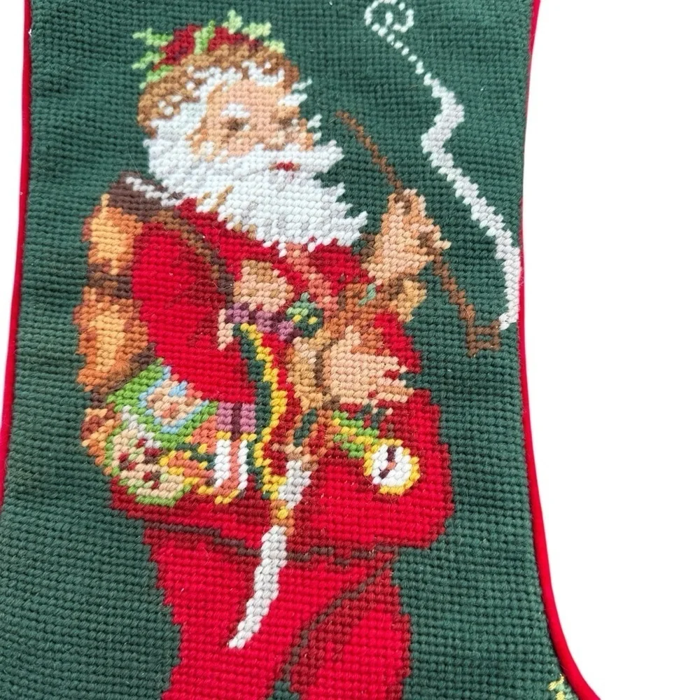 Needlepoint Stocking Christmas L Santa Smoking Imperial Elegance Peking Holly 19